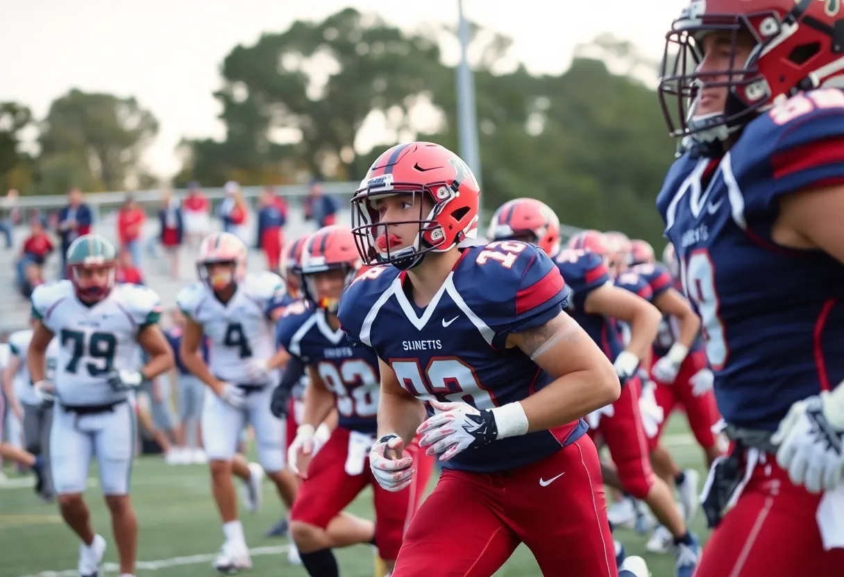 High school football players competing on the field in South Carolina.