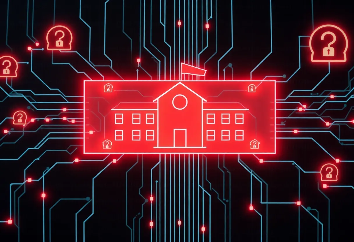 Illustration representing a cyber attack on a school district's network