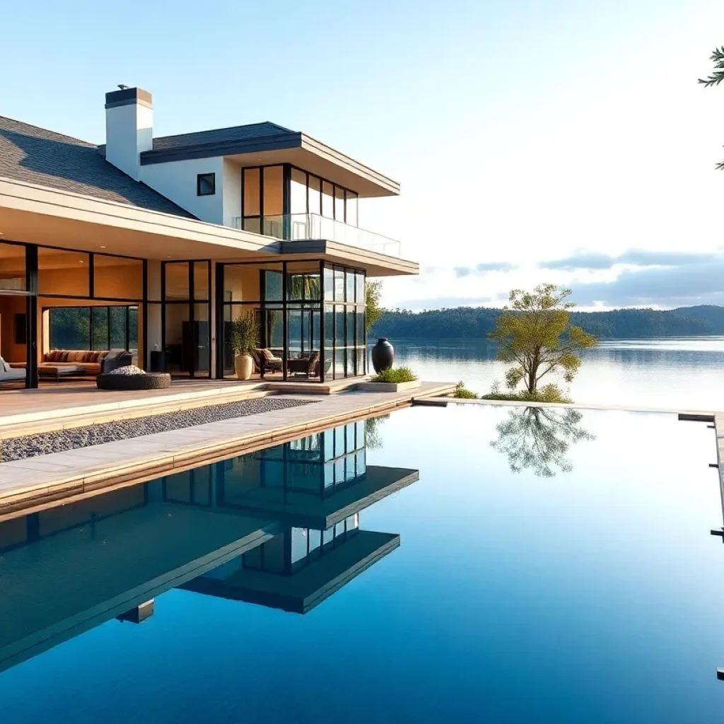 Exterior view of a luxury home in Chapin SC with a pool