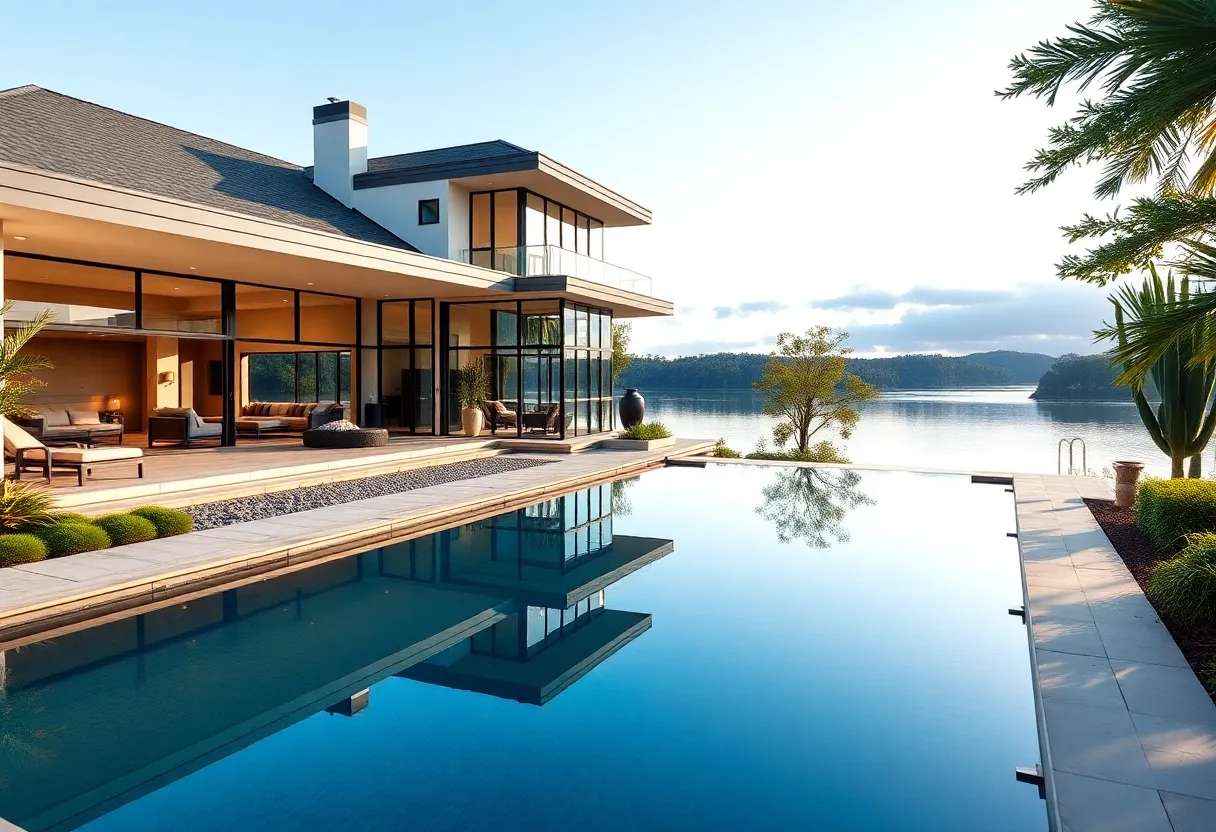 Exterior view of a luxury home in Chapin SC with a pool