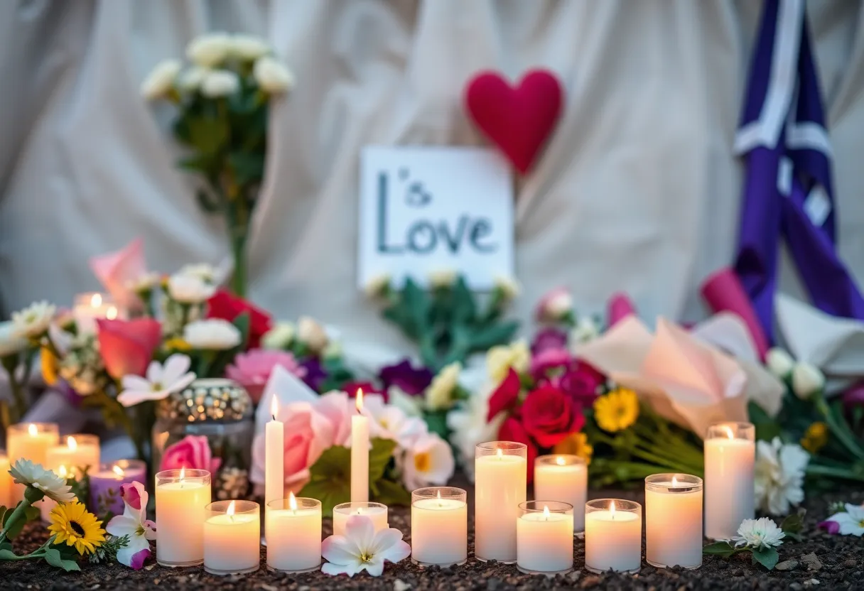 Memorial site with flowers and candles for victims of Idaho murders