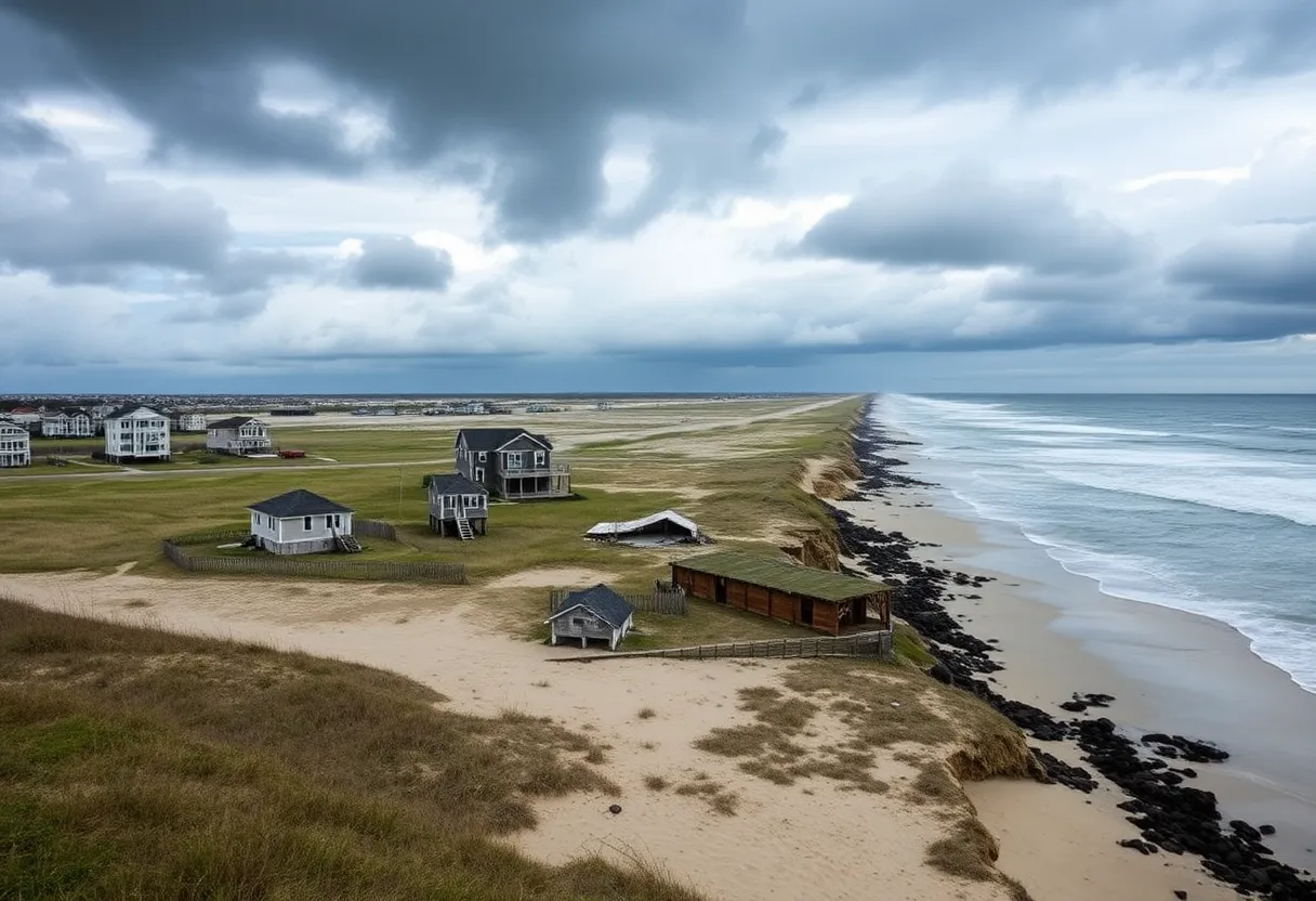 Coastal erosion affecting homes in the Outer Banks before Hurricane Erin.