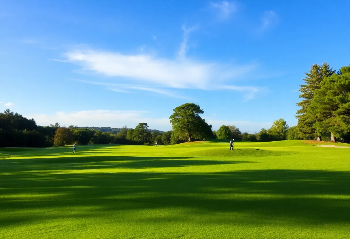 Scenic view of a private golf course in Chapin SC with golfers playing.