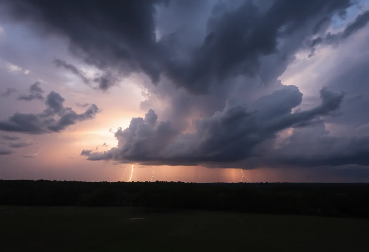 Dramatic storm clouds over South Carolina during a thunderstorm.