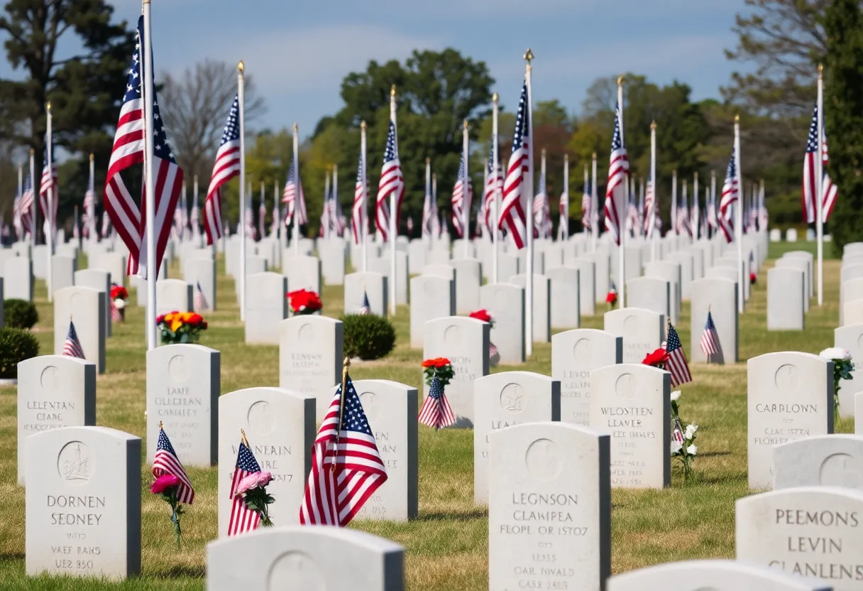 Military ceremony at Fort Jackson National Cemetery honoring unclaimed veterans.