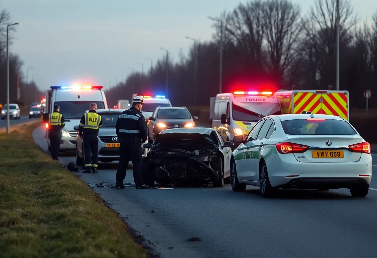 Investigation at a car crash site in Chapin, South Carolina