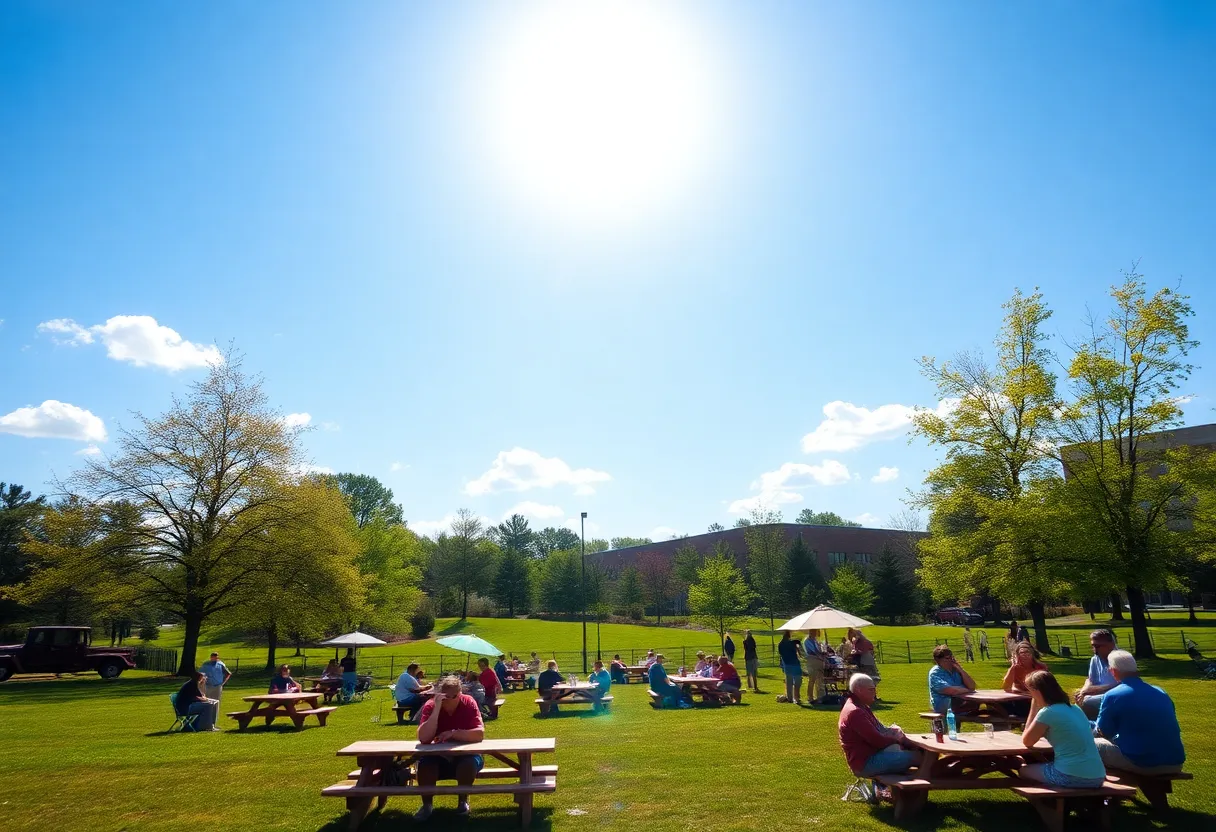 Bright sunny weather in Chapin, South Carolina with people outdoors.