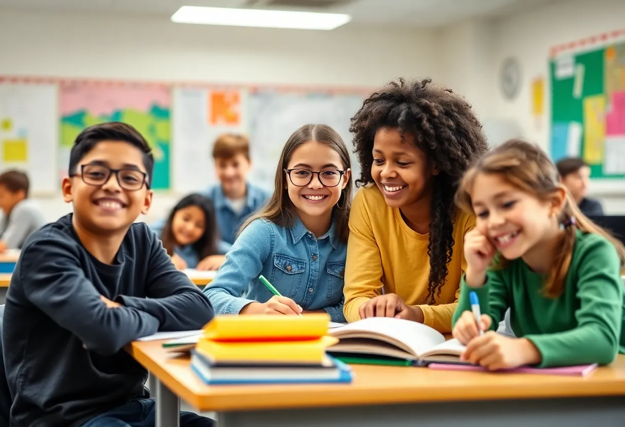 Students engaged in collaborative learning in a classroom at Lexington-Richland School District Five.