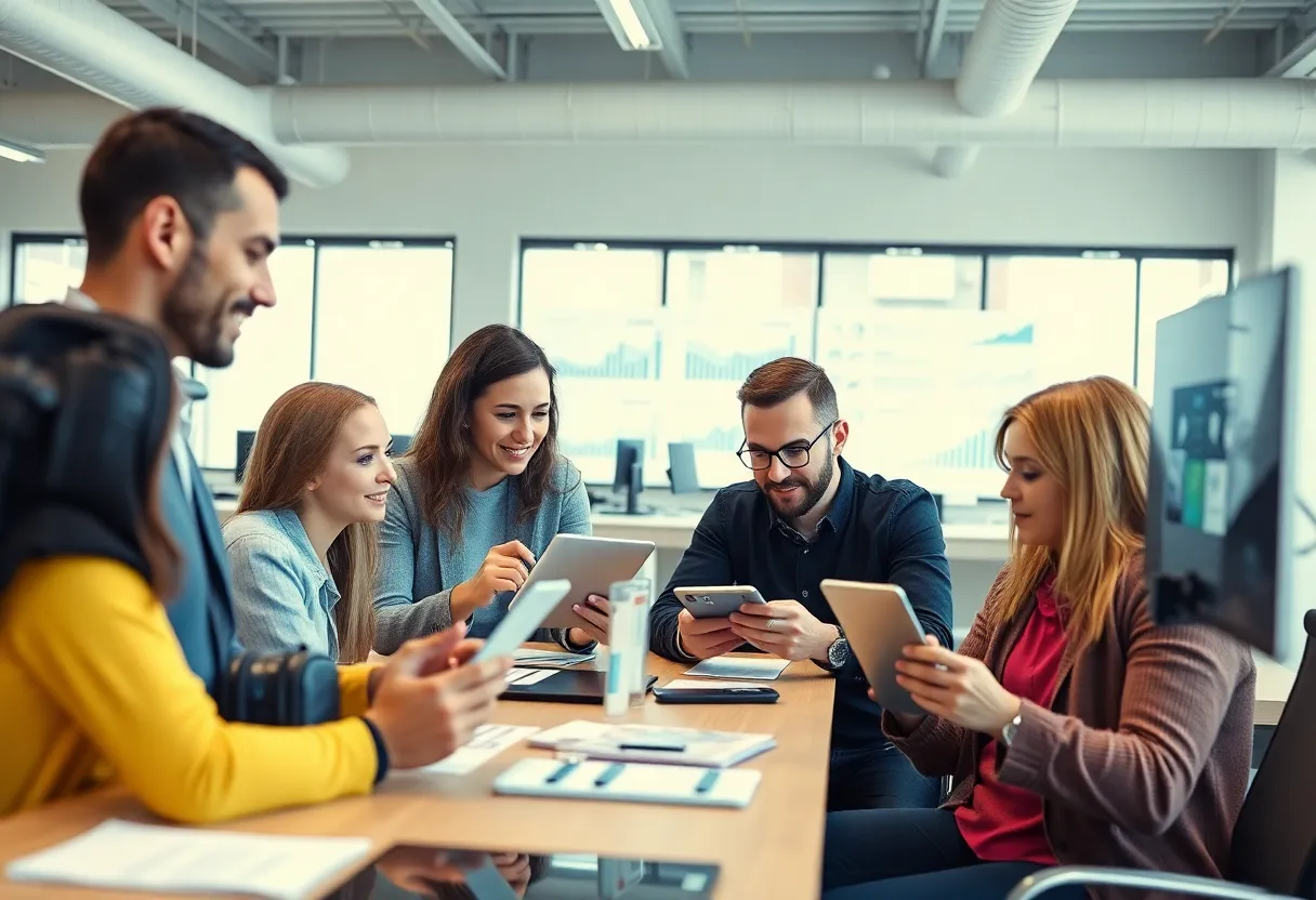 A marketing team reviewing user behavior insights in a modern office