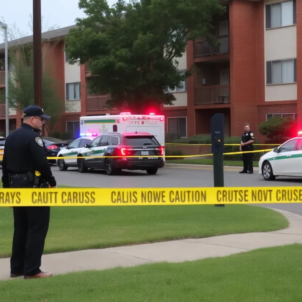 Police officers at the scene of a violent incident at College Park Apartments in Newberry.