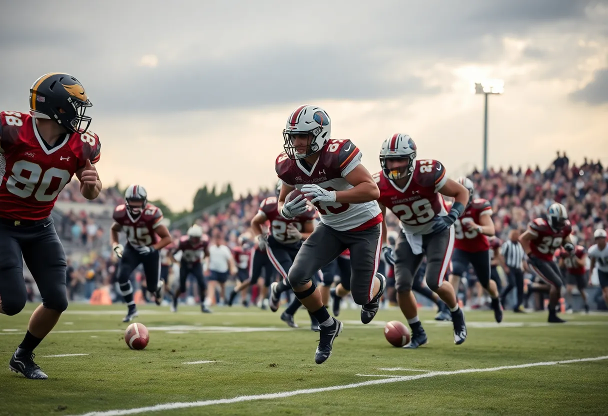 Football players competing in a match with vibrant action.