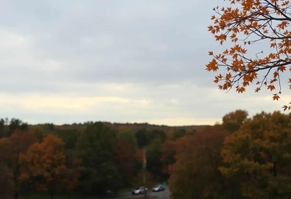 Scenic fall day in Chapin SC with overcast skies and autumn foliage