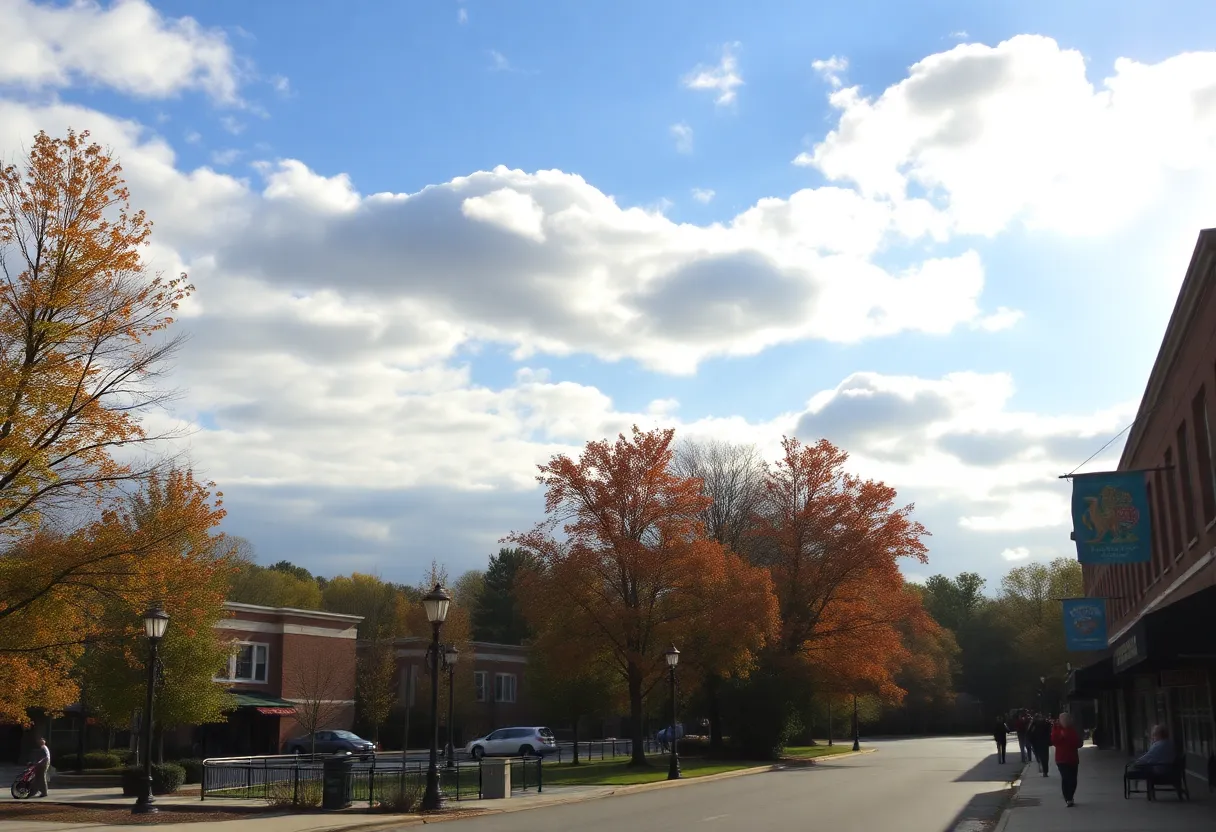Scenic view of a sunny and cloudy day in Chapin SC during autumn.
