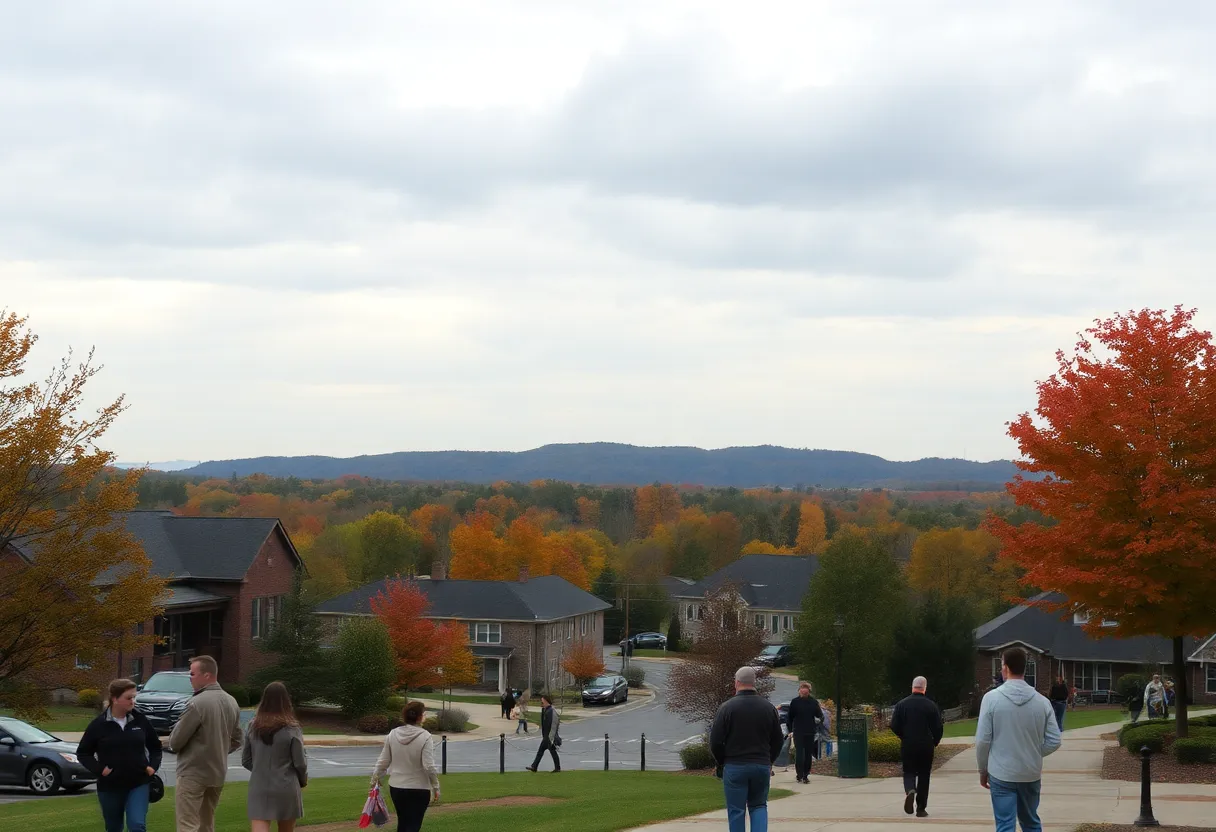 Scenic autumn view in Chapin SC with people enjoying warm weather