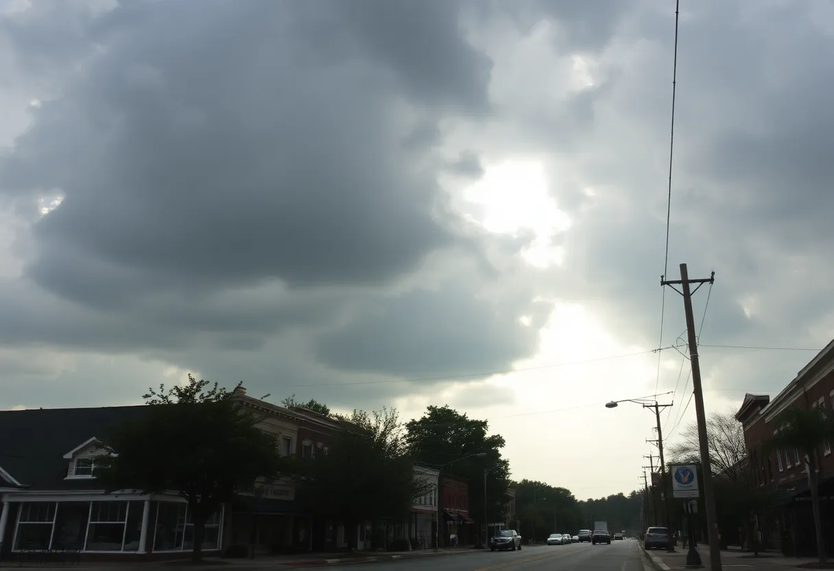 View of Chapin, SC, with dark clouds and mild weather