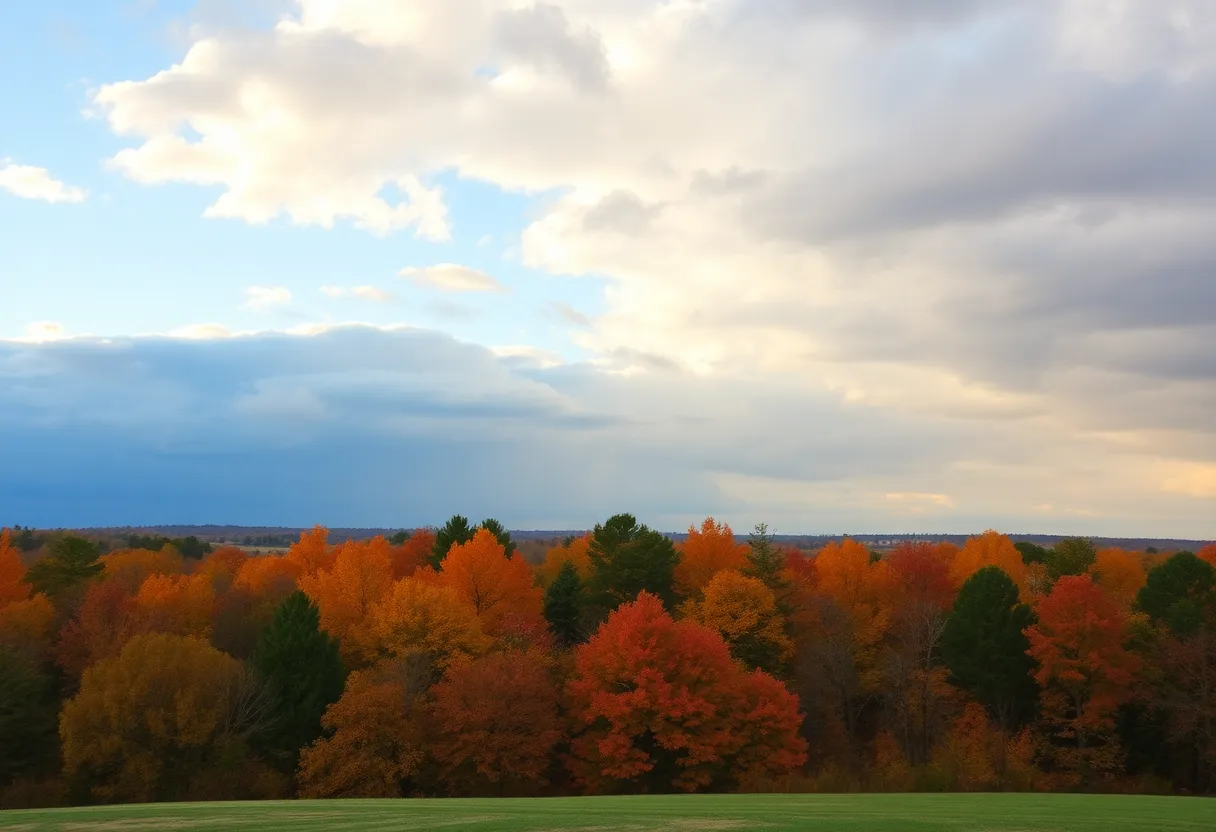 A beautiful warm day in Chapin, SC with sunshine and cloud cover.