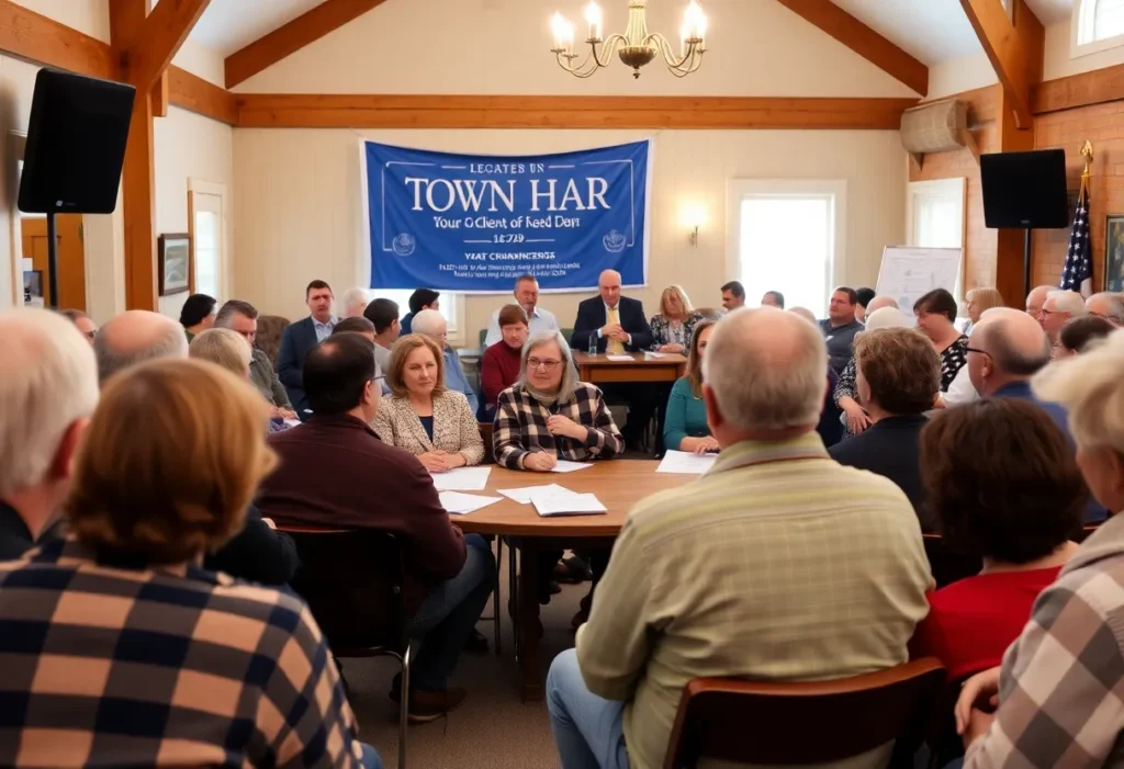 Community members at a town hall meeting discussing local elections in Chapin.