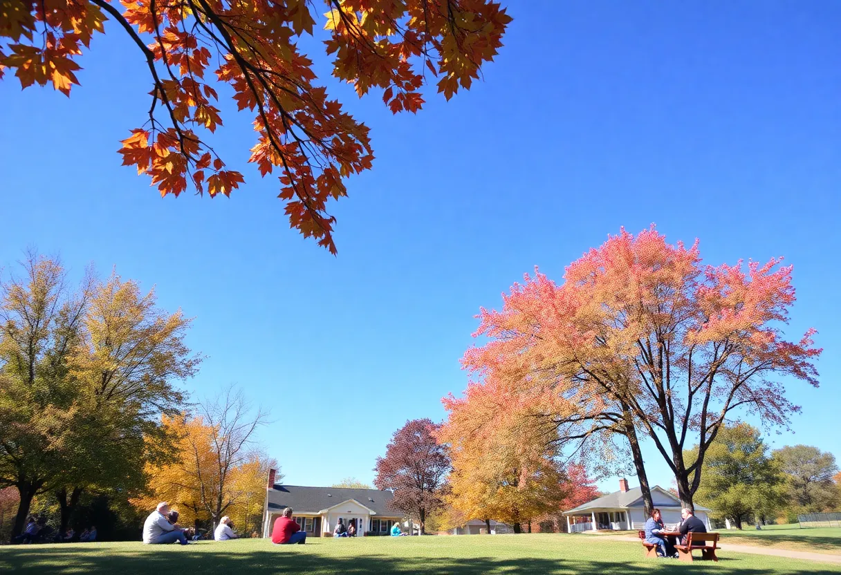 People enjoying a warm October day in Chapin, SC with clear skies.
