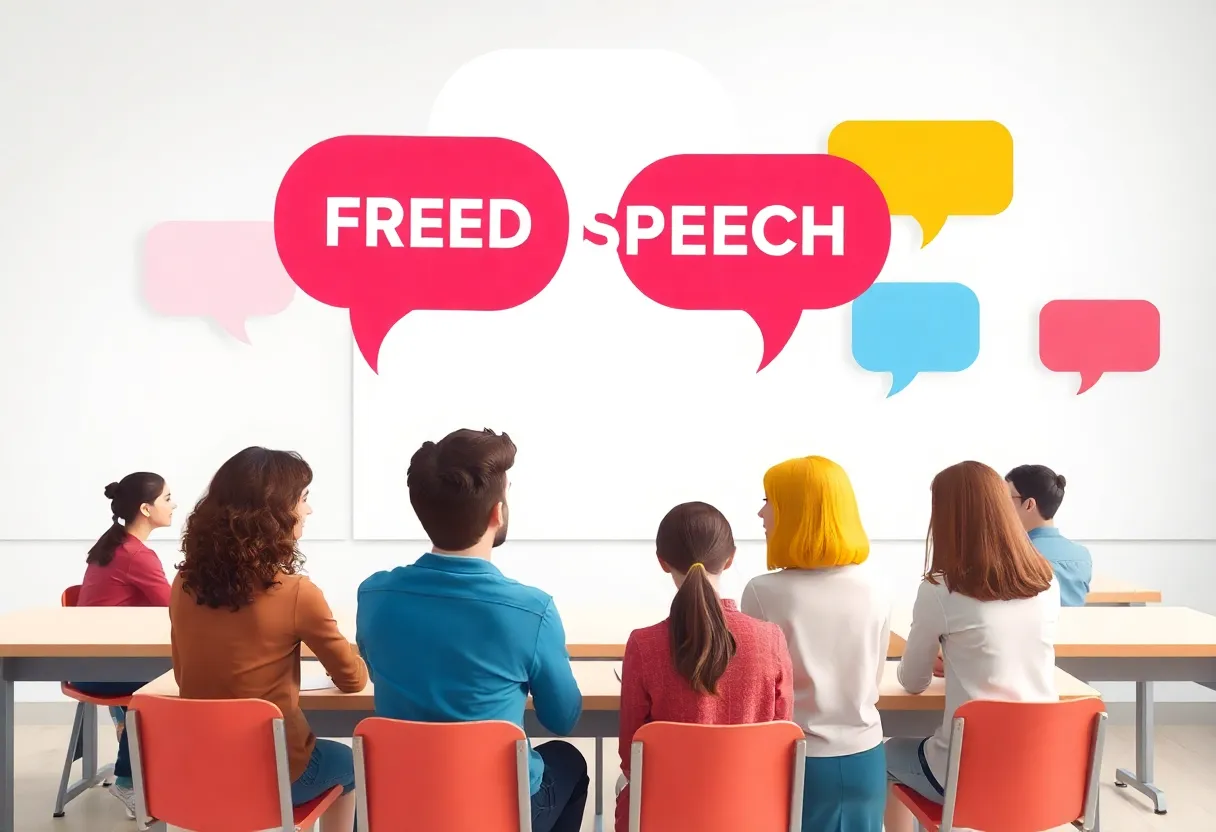 Abstract representation of free speech in an educational setting