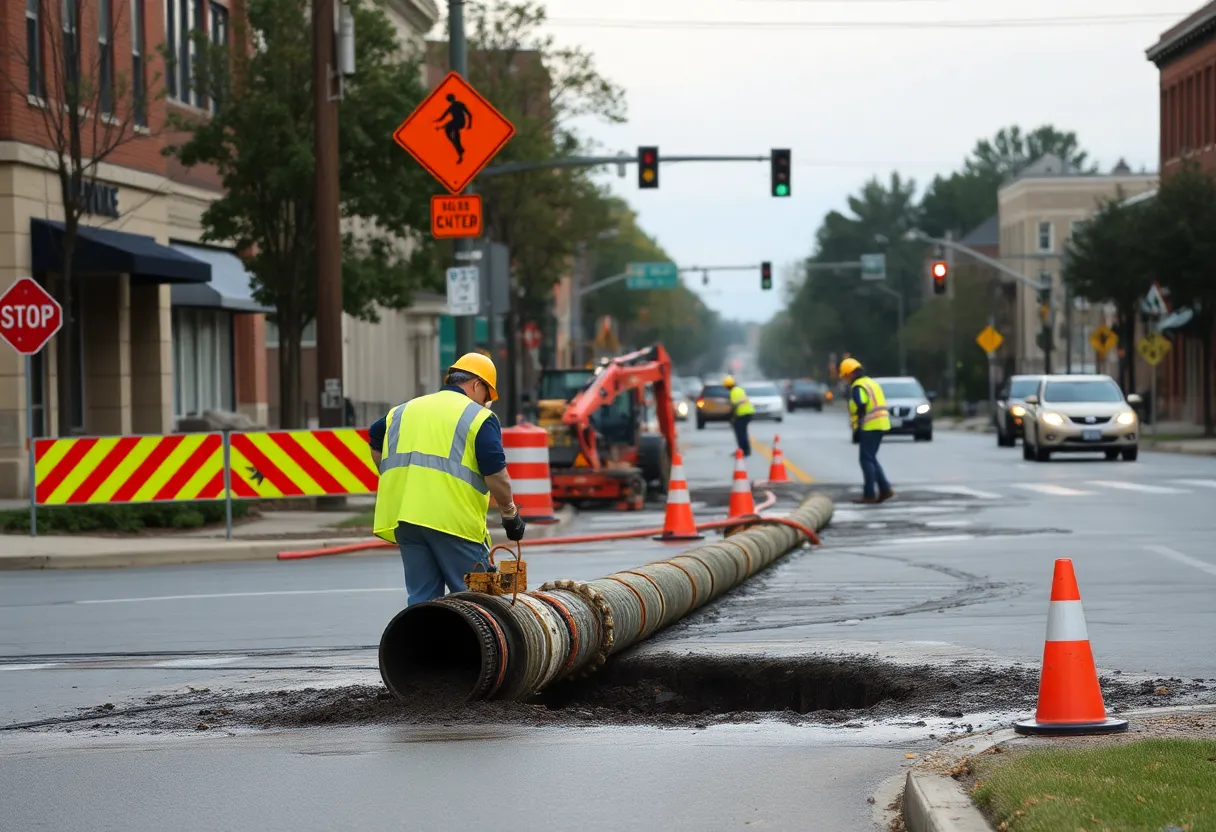 Workers repairing a water main break in Lexington, S.C.