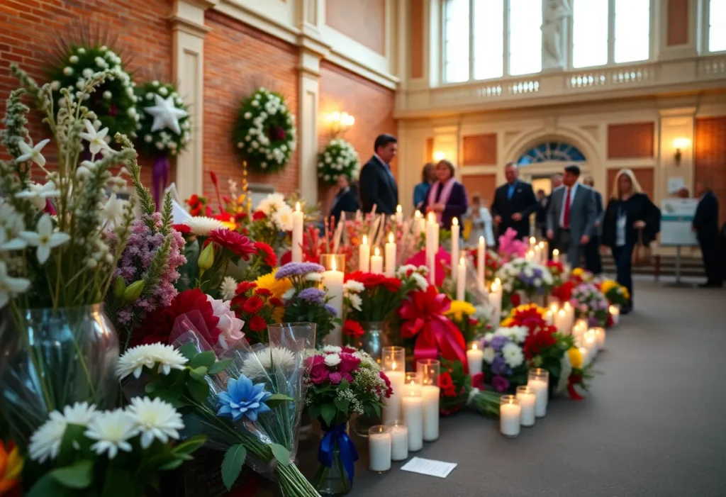 Memorial setup at Chapin Town Hall for Mayor Albert Koon.