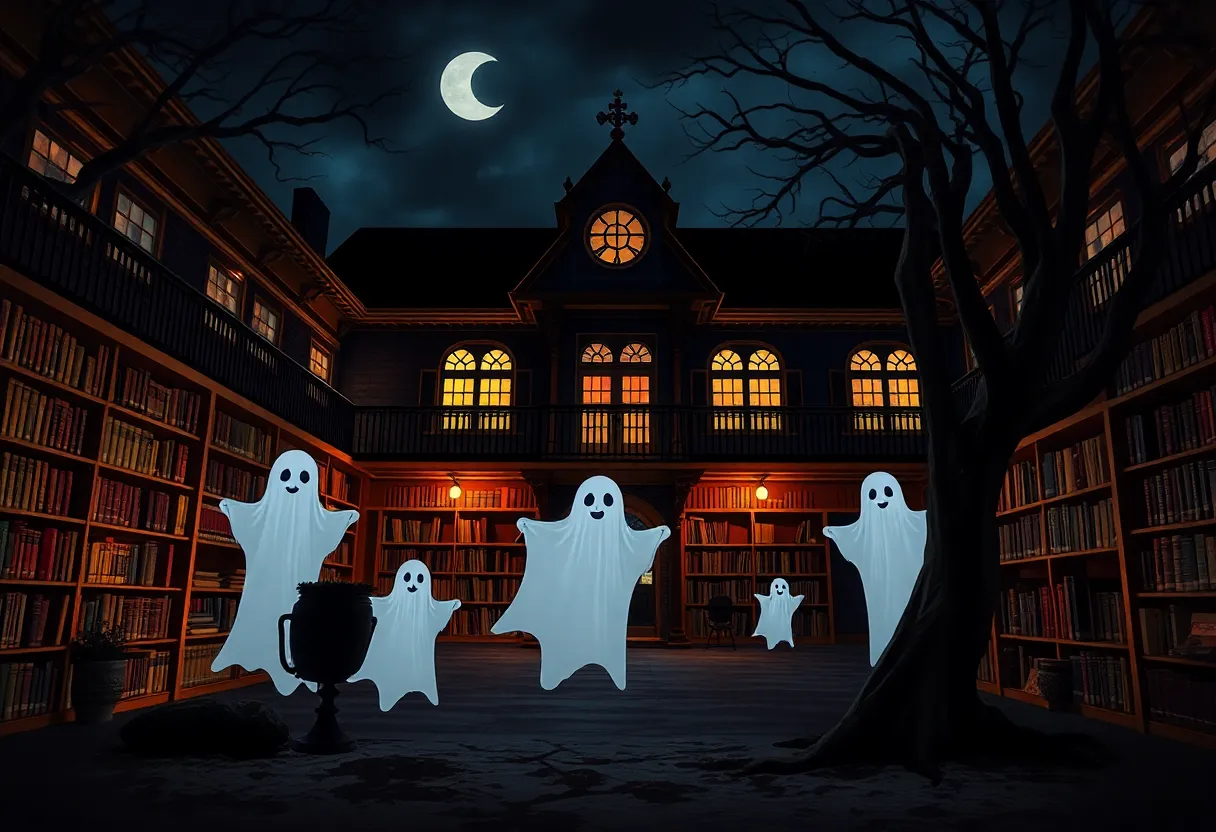 Family storytelling event at Chapin Memorial Library with local ghost stories theme.