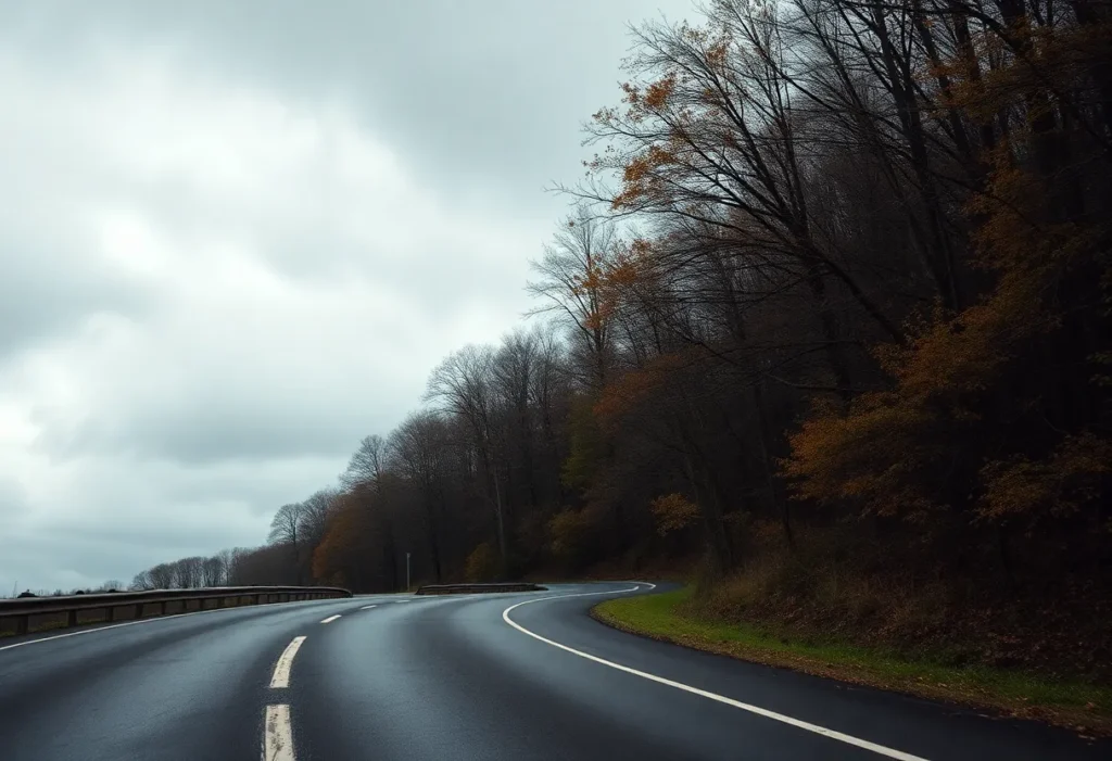 Illustration of a winding road emphasizing road safety.