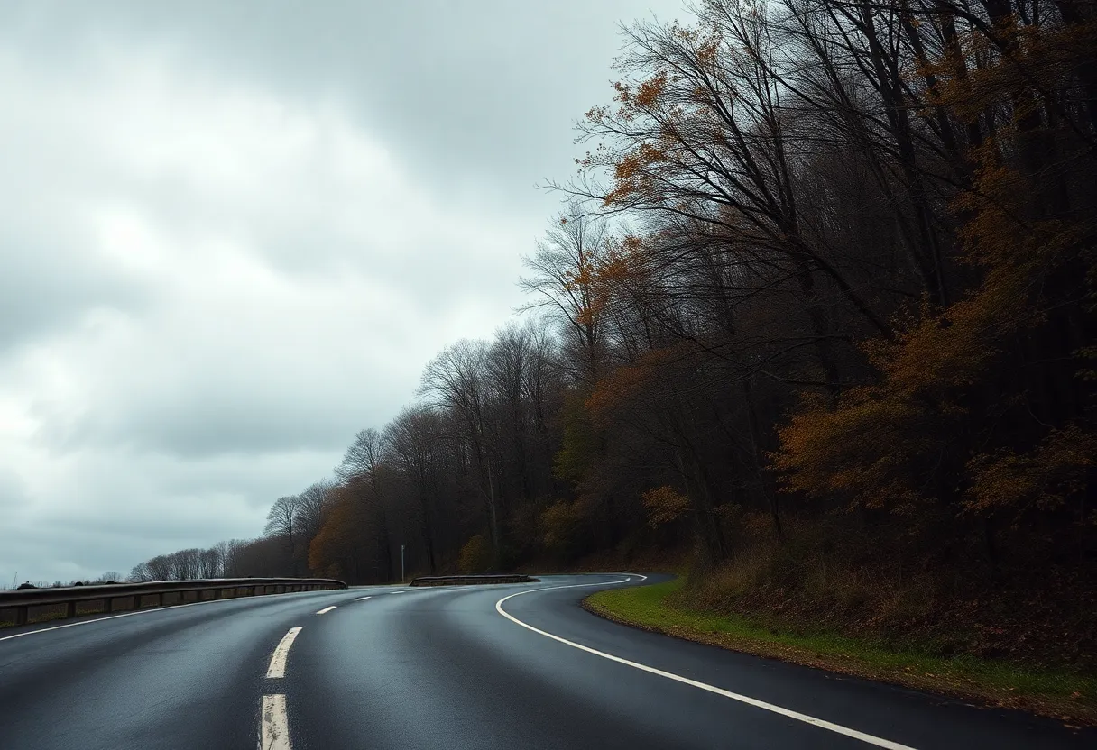 Illustration of a winding road emphasizing road safety.