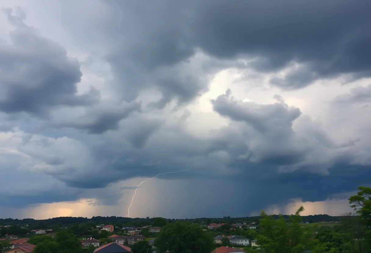 Stormy sky with dark clouds and lightning over Chapin SC