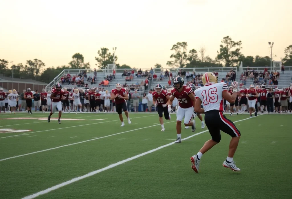 High school football players in action during a match in South Carolina.