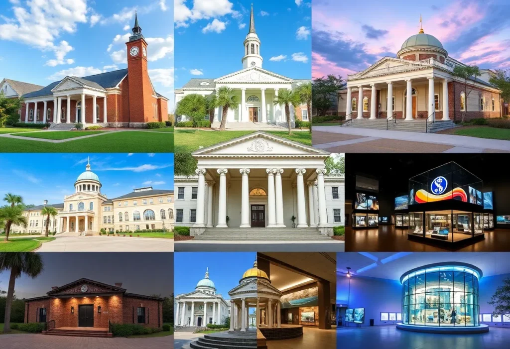 Collage of South Carolina museums highlighting historical and cultural exhibits