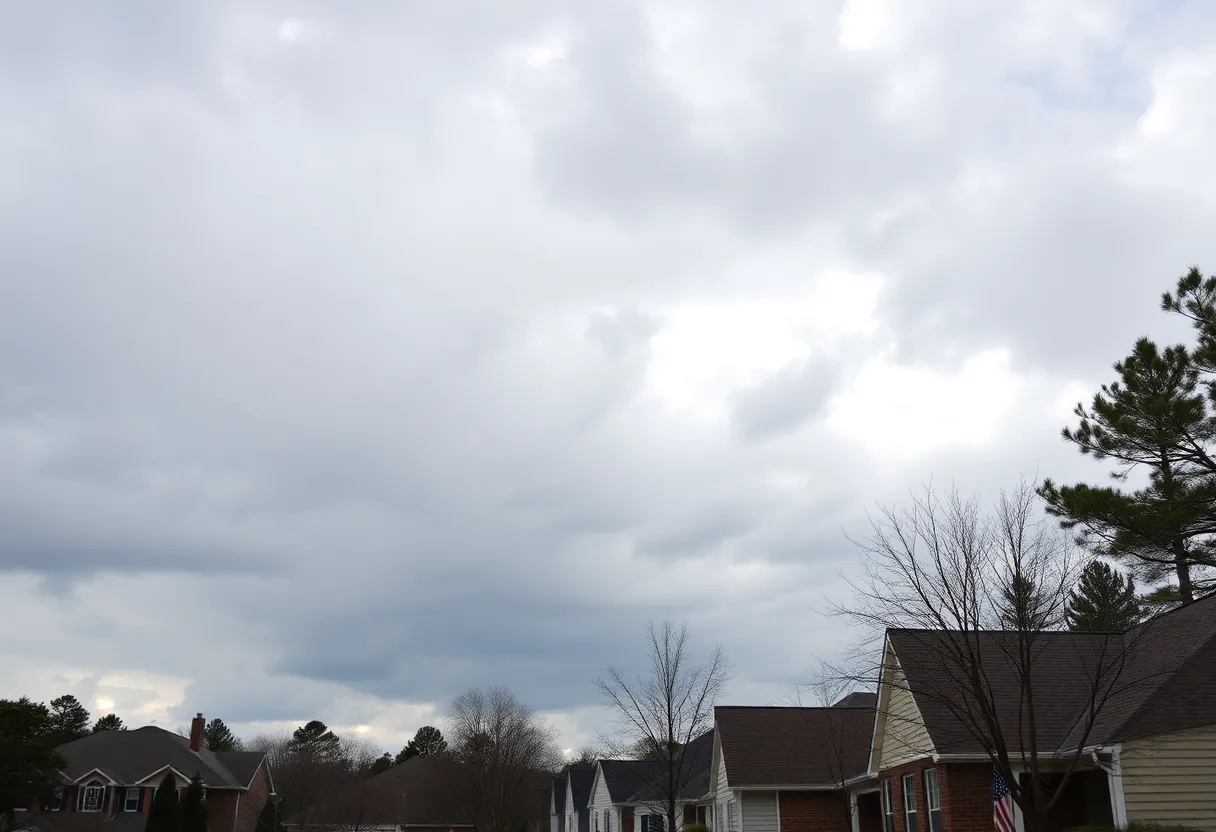 Overcast day in Chapin SC with grey skies and a touch of rain.