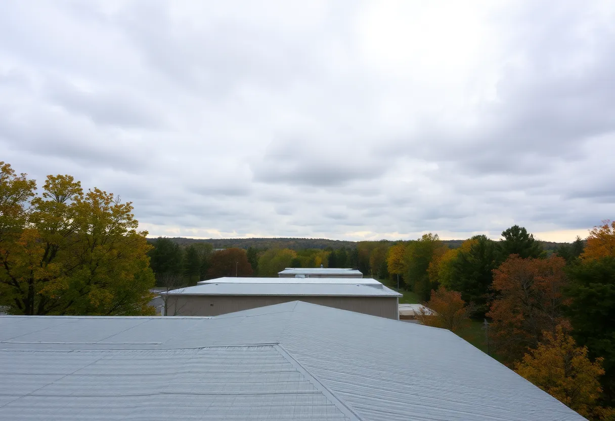 Cloudy skies over Chapin, SC, with light rain