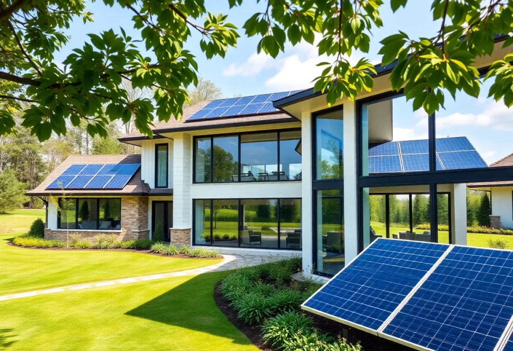Modern energy-efficient home in Chapin SC with solar panels.