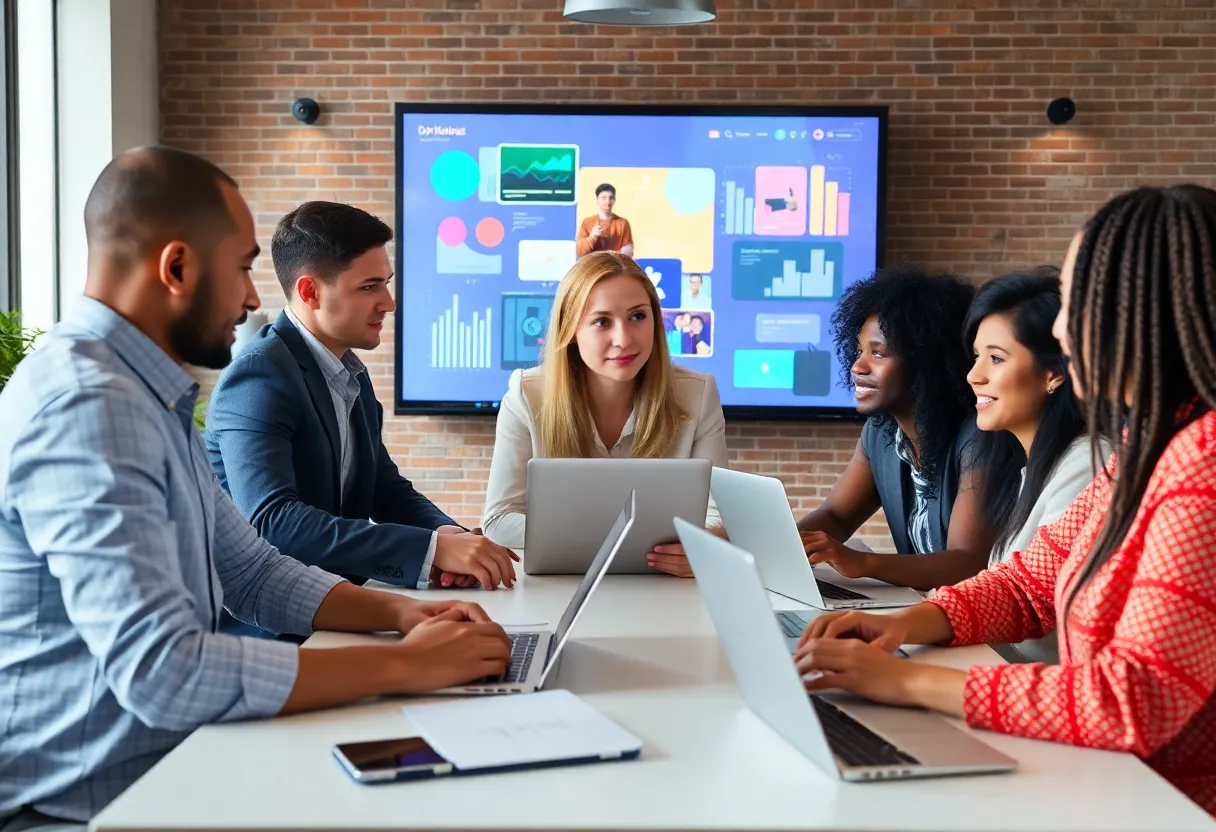 Professionals discussing interactive content in digital marketing