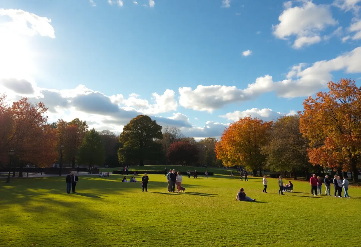 A sunny park scene in Chapin, South Carolina, on a warm November day.
