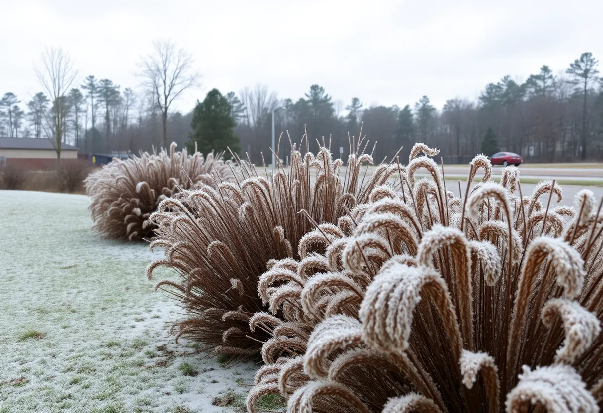Winter scene in Chapin SC with cold weather and frost