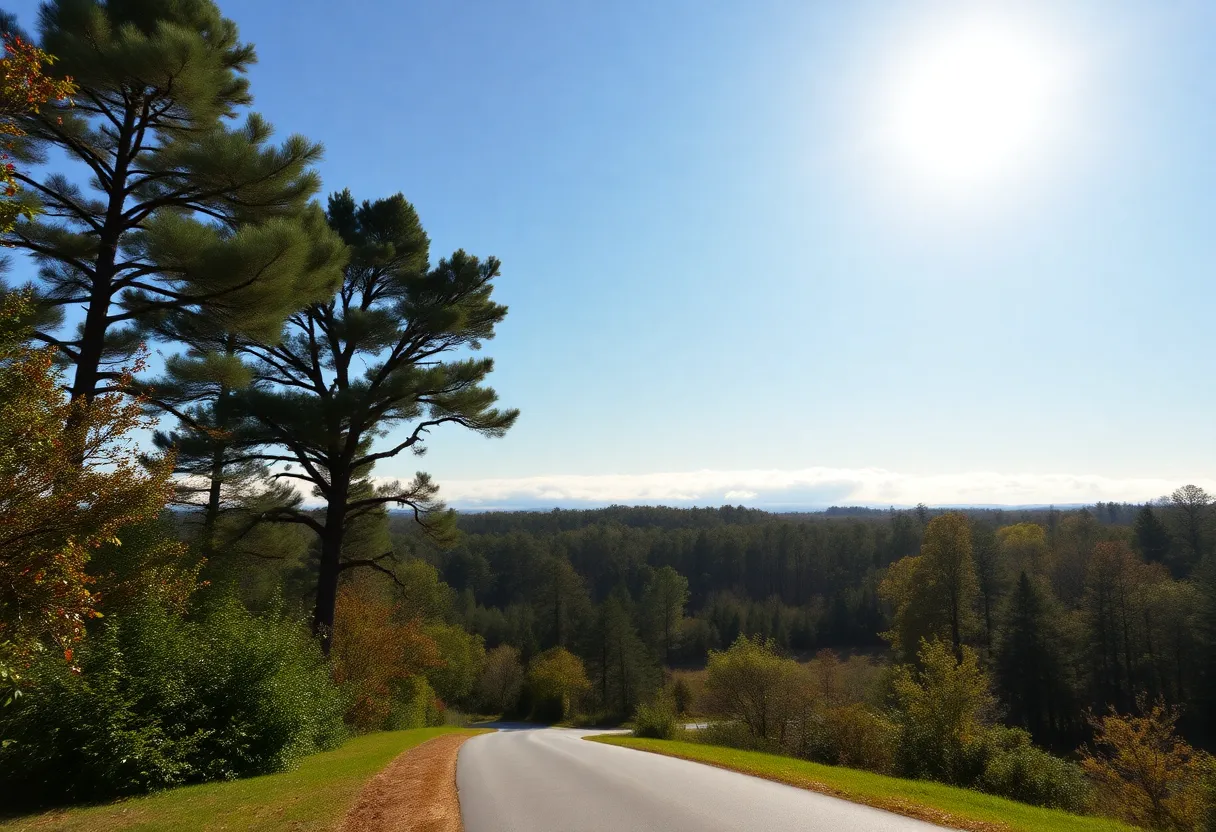 A warm December day in Chapin SC with clear skies and clouds on the horizon.