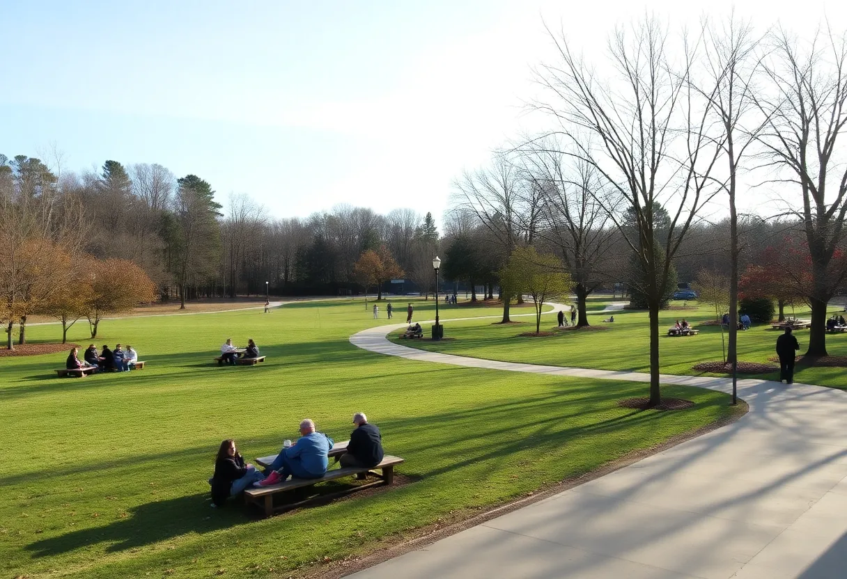 People enjoying a warm December day in Chapin, SC, with clear skies