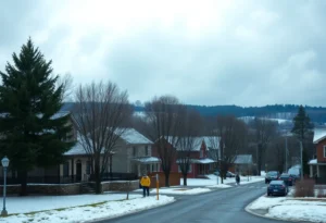 A mild winter day in Chapin SC with clouds and light rain.