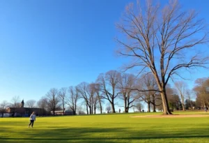 Residents enjoying a warm December day in Chapin, SC with clear skies and green park.