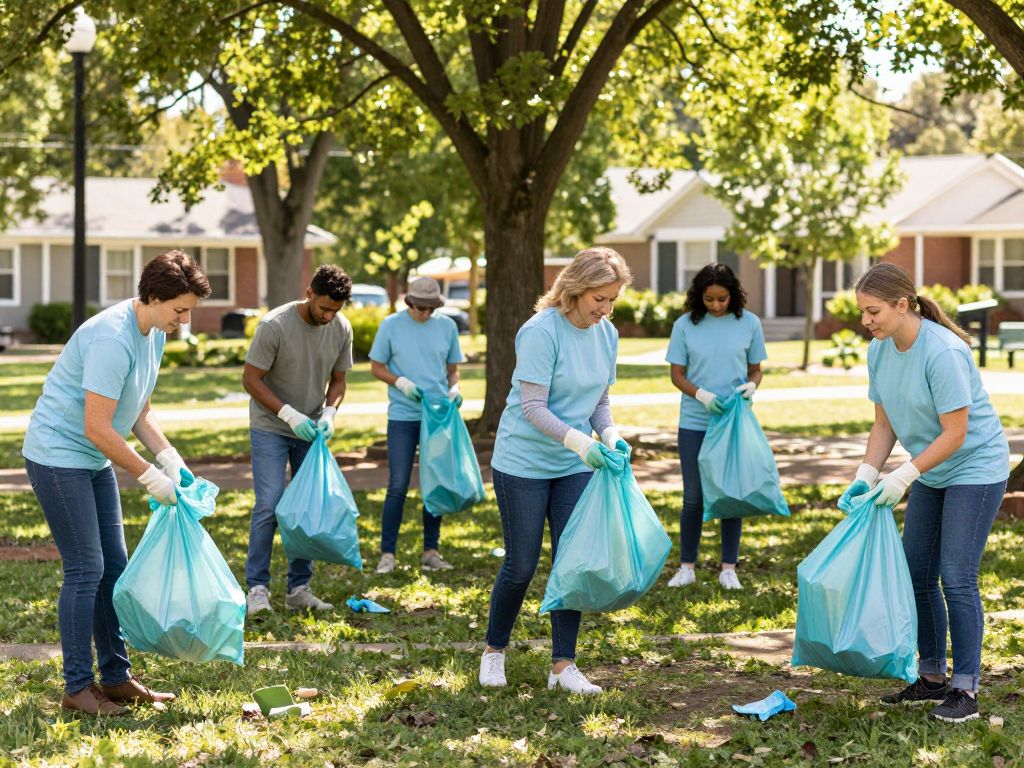 Volunteers cleaning up Chapin park during Community Cleanup Day