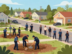 A representation of legal integrity in a suburban community setting.