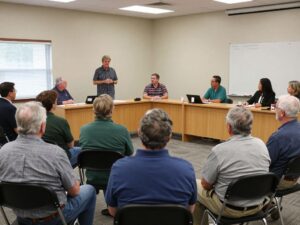 Residents of Chapin participating in a public meeting about road improvements