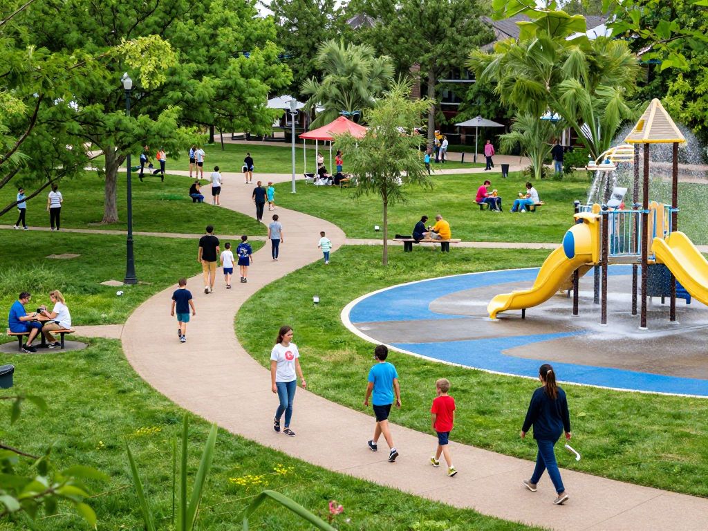 Families enjoying various activities at Chapin's new community park.