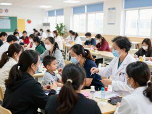 Community residents participating in free health screenings