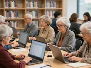 Seniors participating in a digital literacy workshop