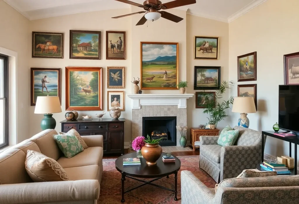 Decorated living room with local artwork in Chapin SC