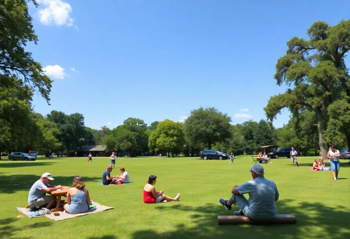 Sunny outdoor scene in Chapin, SC with families enjoying the warm weather