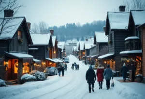 Winter scene in Chapin SC with snow falling